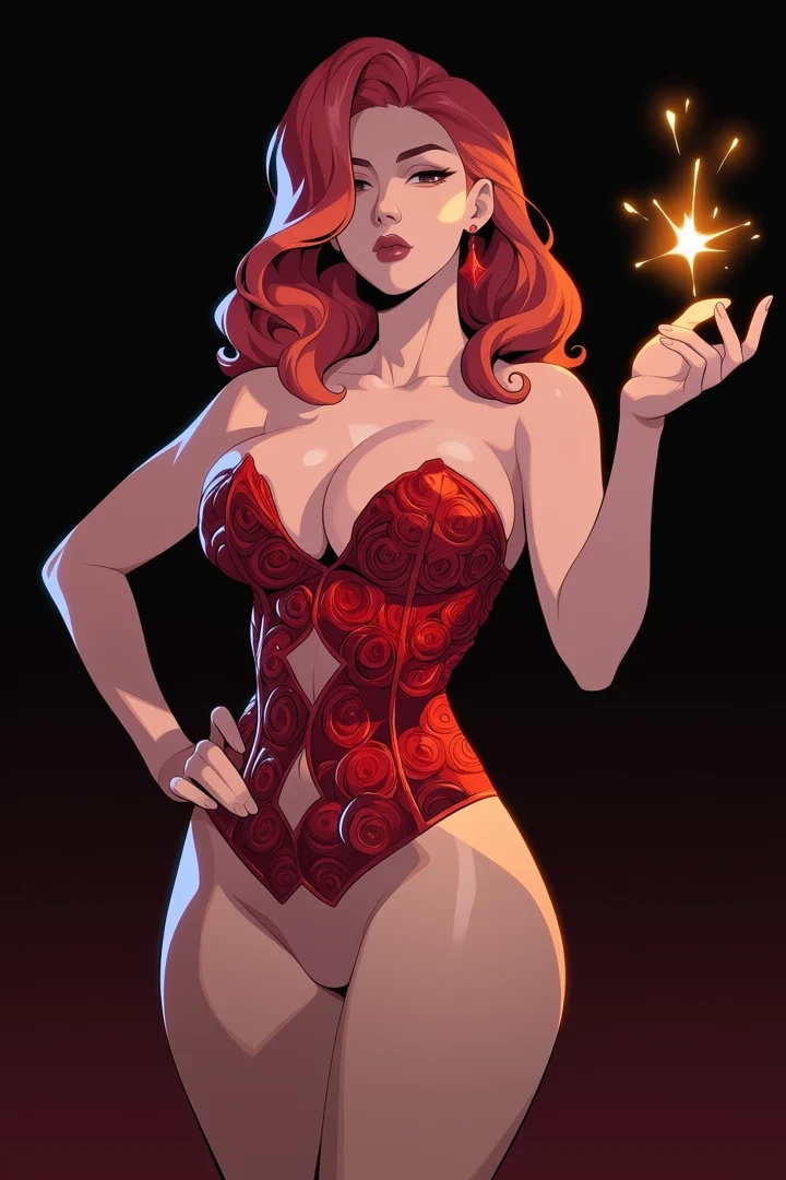 Crimson mage illustration with crisp reconstructed linework at high resolution
