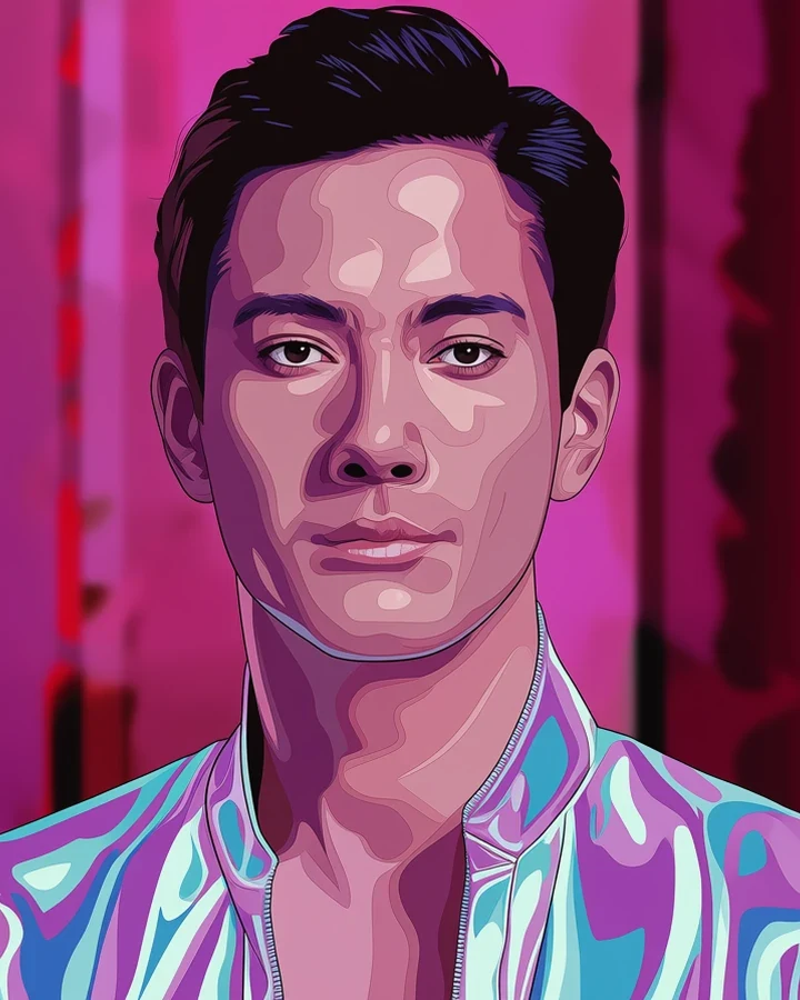 Adult anime character rendered in the generation studio under magenta stage light