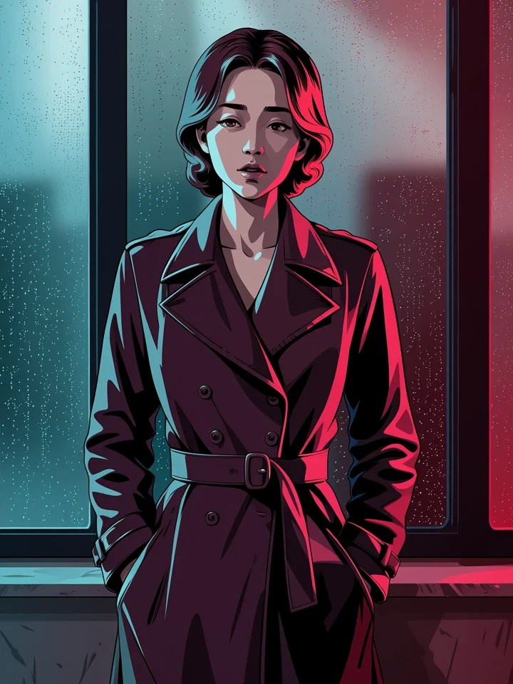 Adult anime character in a neon-lit street scene, used to demonstrate the editing tools